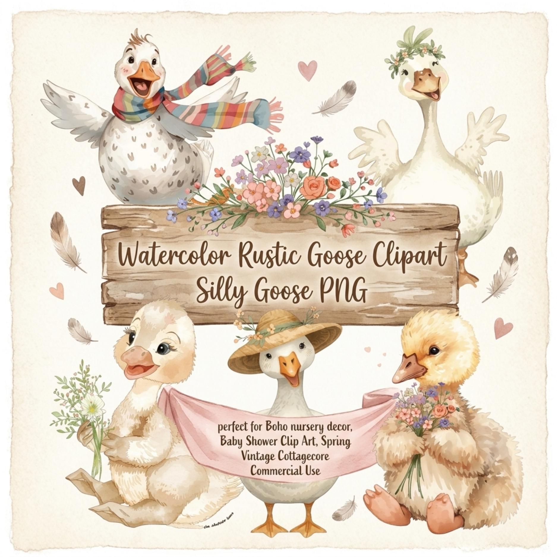 Watercolor Goose Clipart PNG Bundle, Silly Goose Boho Nursery Decor ...