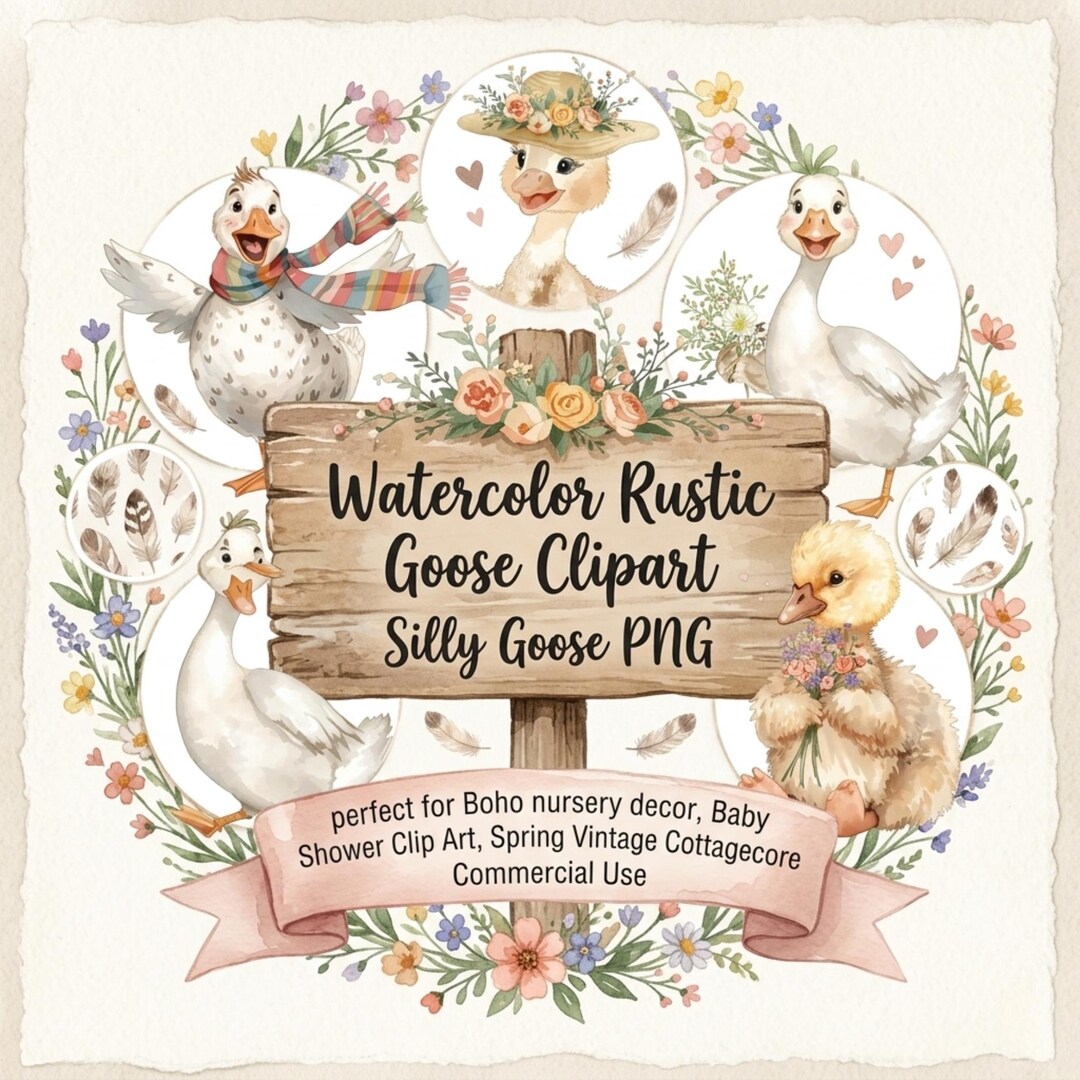 Watercolor Goose Clipart PNG Bundle, Silly Goose Boho Nursery Decor ...