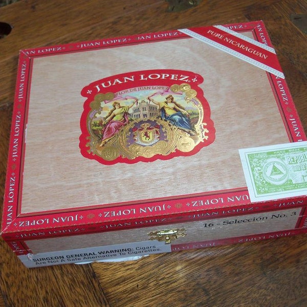 Juan Lopez Cigar Box Cherubs Red Trim Natural Wood Treasure Chest Upcycled Box Two In Stock