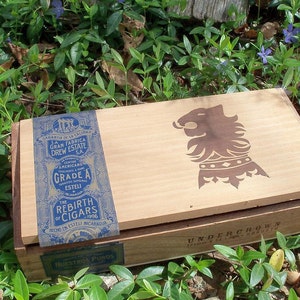 Cigar Box Wooden Chest Lion Undercrown Top Shelf Fast Mover Treasure Storage by IndustrialPlanet