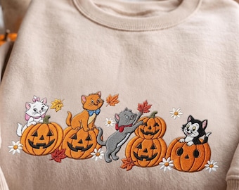 Moletom bordado Disney Cats, Blusa de moletom Marie Toulouse Berlioz com zíper até o peito, Camiseta infantil WDW Fall Vibes, Moletom com capuz para a temporada assustadora, Presente para mãe de gato
