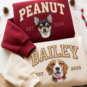 Individuell besticktes Sweatshirt mit Haustierporträt – Hundemama-Shirt, Katzen-Hoodie, Baby-T-Shirt mit Viertelreißverschluss – Individuelles Geschenk für Hundepapas und Tierliebhaber