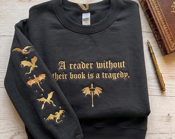 Sweatshirt met nep-geborduurde drakenrijder, sweatshirt voor lezers zonder boek, trui voor boekenliefhebbers, trui met de tekst "Fourth Wing", hoodie voor boekenliefhebbers