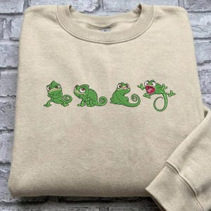 Broderad skjorta med Trassel Pascal, broderad tröja med prinsessan Rapunzel, Disney Chameleon-kläder för ungdomar, huvtröja, dragkedja med kvarts dragkedja