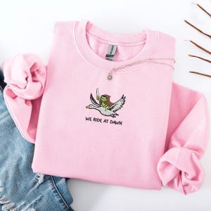Embroidered Frog Riding Goose We Ride At Dawn Sweatshirt, Funny Meme Retro Cottagecore T-shirt, Meme Lover Gift Baby Tee, Cozy Streetwear
