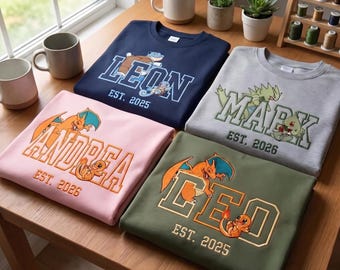 Felpa personalizzata con nome e ricamo Pokémon, felpa con cappuccio del gioco anime Pokémon, felpa con zip a un quarto per gamer, maglietta per otaku, regalo per papà allenatore