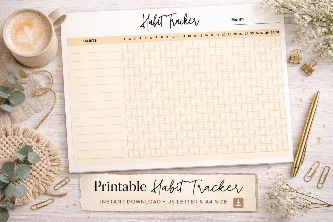 Printable Habit Tracker | Minimalist Beige Monthly Habit Tracker PDF ...