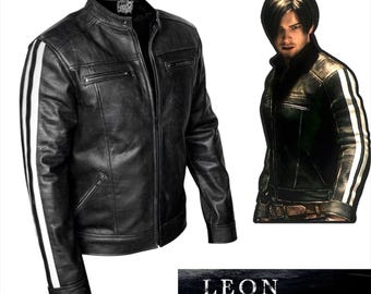 Kurtka skórzana Leon Kennedy Vendetta – zniszczony czarny motocyklowy cosplay