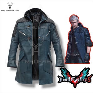 Nero Devil May Cry 5 Blue Leather Trench Coat Cosplay Costume Unisex