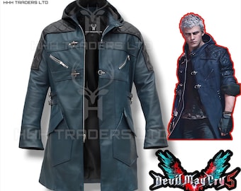 Nero Devil May Cry 5 Blue Leather Trench Coat Cosplay Costume Unisex