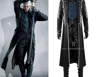 Strój Vergila do cosplayu – marynarka skórzana i kamizelka Devil May Cry 5 w kolorze granatowym