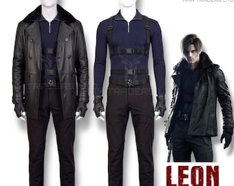 Conjunto de cosplay de Leon Kennedy de Resident Evil 9 Requiem: chaqueta, pantalones, arnés, cinturón y guantes.