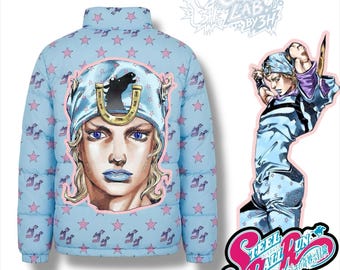 Chaqueta acolchada Johnny Joestar – Abrigo de invierno con estampado de estrellas de Steel Ball Run