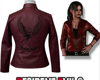 Kurtka skórzana Claire Redfield RE2 Remake w kolorze bordowym – w stylu cosplay motocyklisty