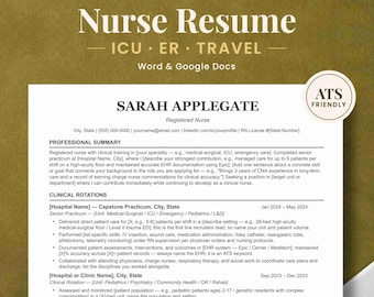 Registered Nurse Resume Template | ICU, ER & Travel Nurse | ATS Friendly | Word, Google Docs