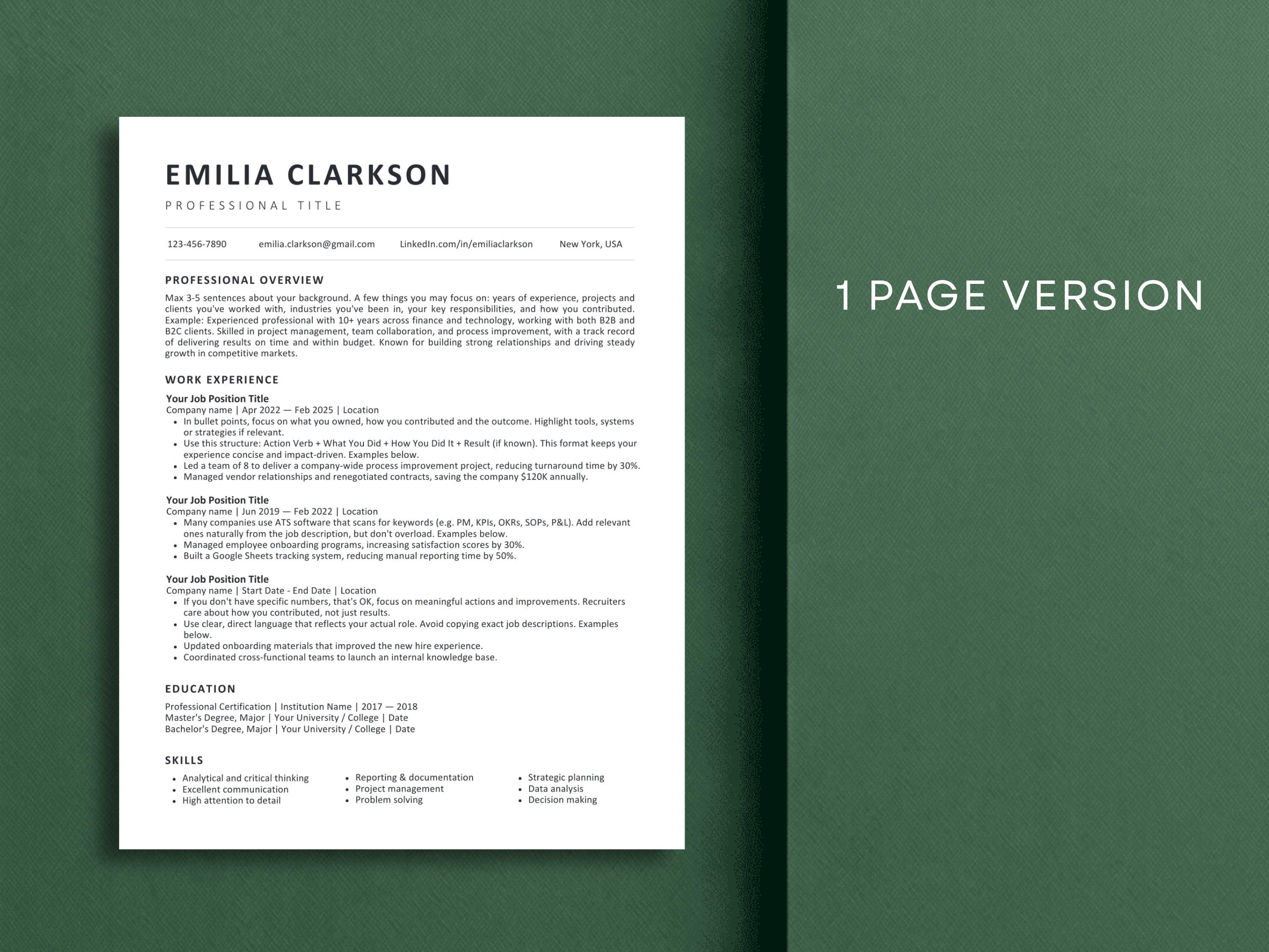 ATS Friendly Resume Template Google Docs | Editable CV Template Word ...