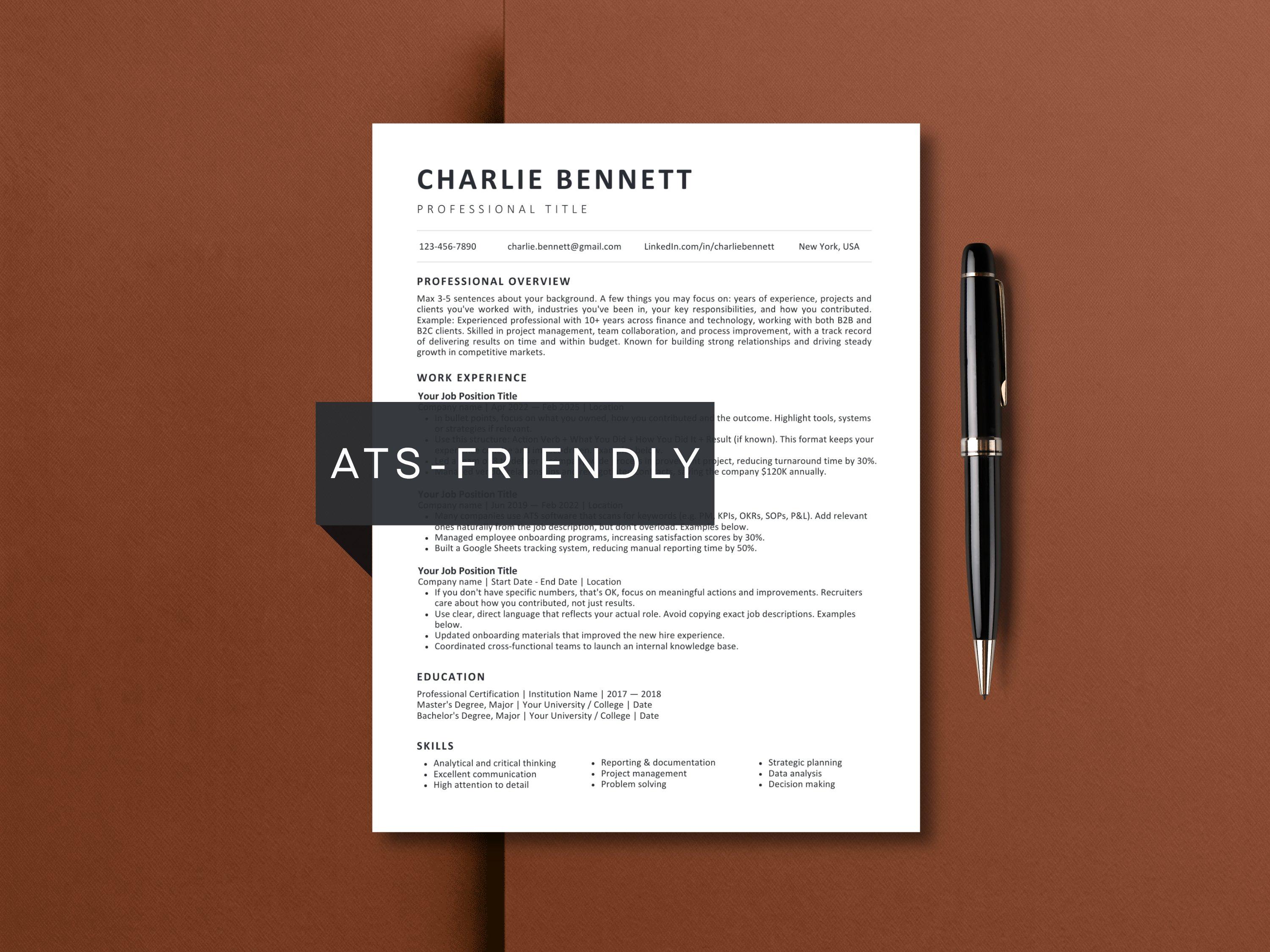 ATS Friendly Executive Resume Template | Google Docs Resume Builder | C ...