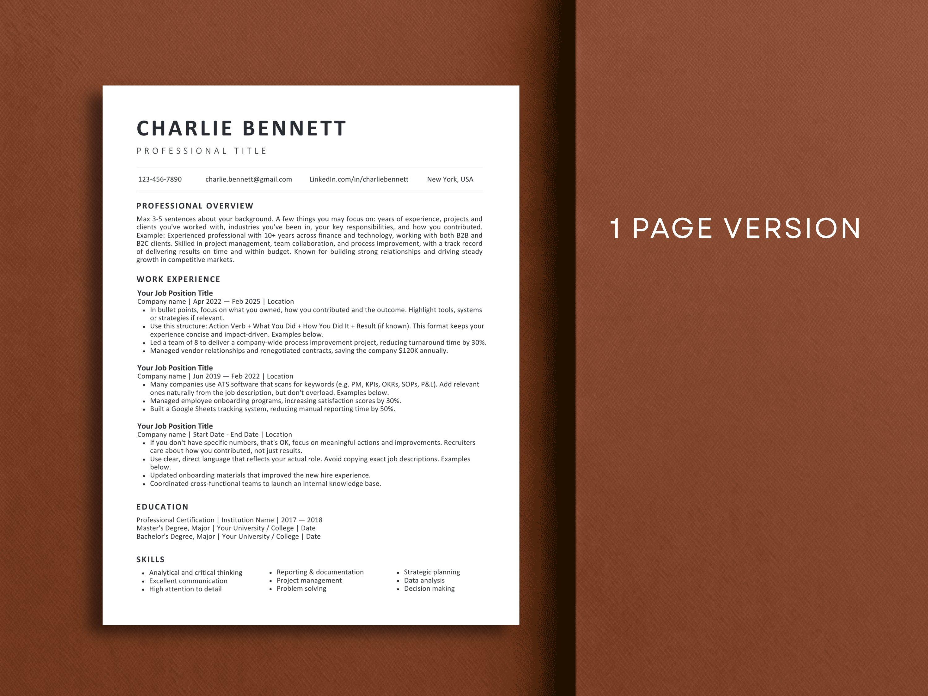 ATS Friendly Executive Resume Template | Google Docs Resume Builder | C ...
