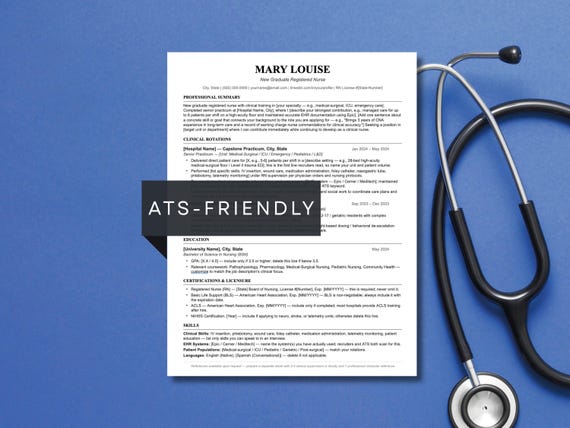New Grad Nurse Resume Template | ATS Friendly Nursing RN Resume (Word, Google Docs)