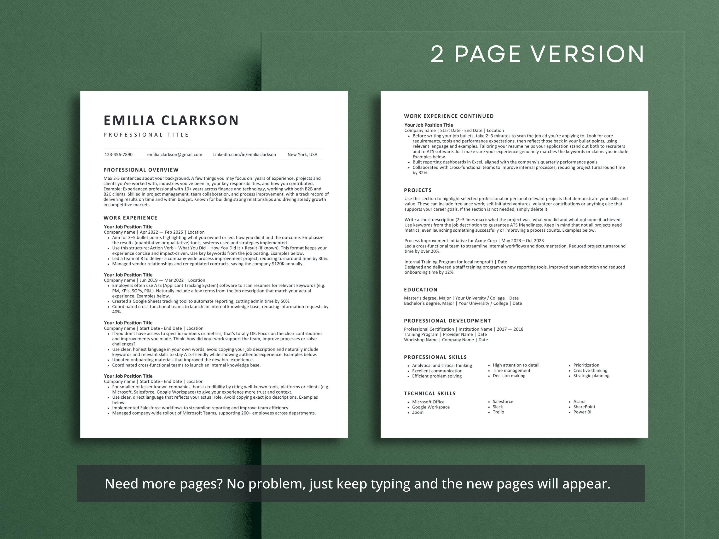 ATS Friendly Resume Template Google Docs | Editable CV Template Word ...