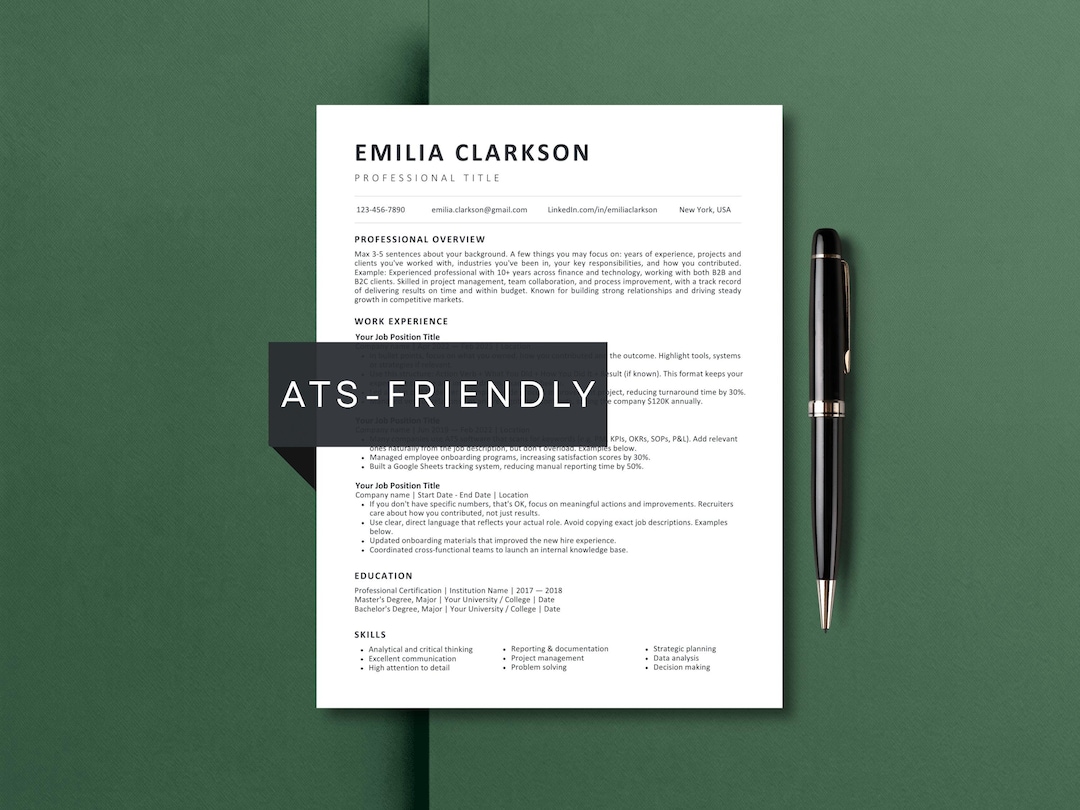 ATS Friendly Resume Template Google Docs | Editable CV Template Word ...