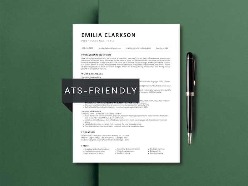 ATS Friendly Resume Template Google Docs | Editable CV Template Word ...