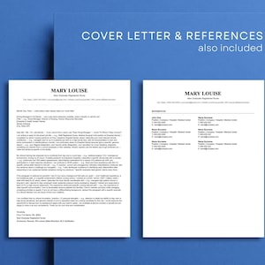 New grad nurse resume bundle including a matching cover letter template and references page in Microsoft Word and Google Docs. Professional nursing application documents formatted consistently with blue accent headings for a polished, complete application package.