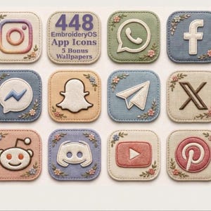 EmbroideryOS App Icons, iPhone Home Screen Theme, 448 iOS Icons (Digital Download)