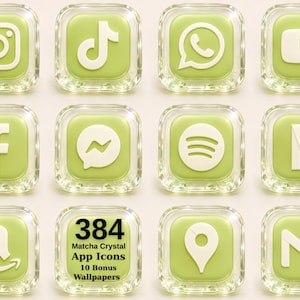 Matcha Crystal Glass , iPhone Home Screen Theme, 384 iOS & Android (Digital Download)