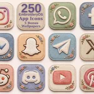 EmbroideryOS App Icons, iPhone Home Screen Theme, 250 iOS&aAndroid Icons (Digitaler Download)