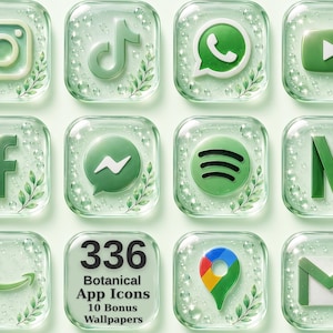 Botanical Glass Icons , iPhone Home Screen Theme,336 iOS & Android  Icons (Digital Download)