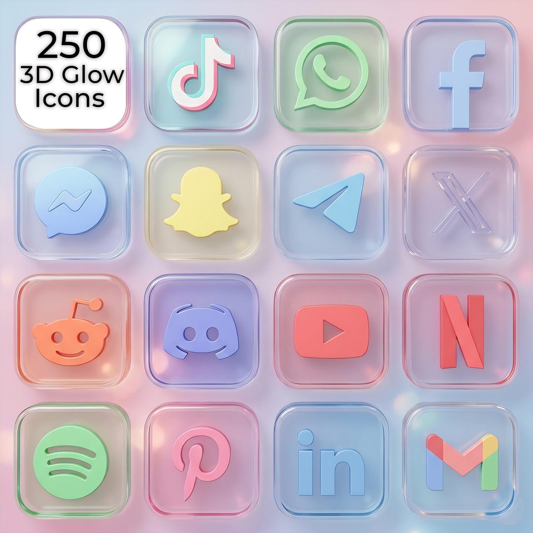 Pastel Glass App Icons, iPhone Home Screen Theme, 250 Ios & Android ...