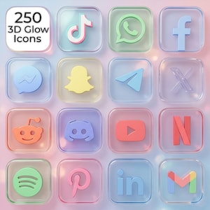 Pastel Glass   App Icons, iPhone Home Screen Theme, 250 iOS & Android  Icons (Digital Download)