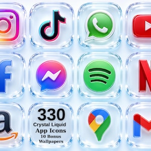 Crystal Liquid Glass , iPhone Home Screen Theme, 330 iOS Icons (Digital Download)