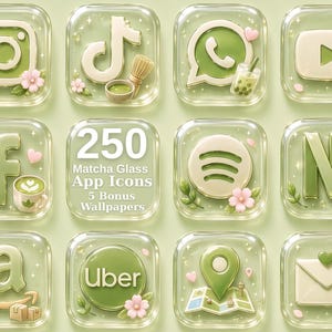 Matcha  App Icons, iPhone Home Screen Theme, 250 iOS & Android (Digital Download)
