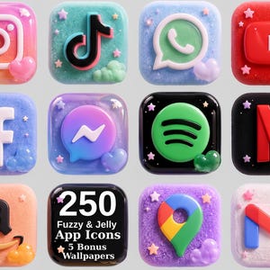 Fuzzy Jelly App-Icons, iPhone-Startbildschirm-Design, 250 iOS- und Android-Icons (Digitaler Download)