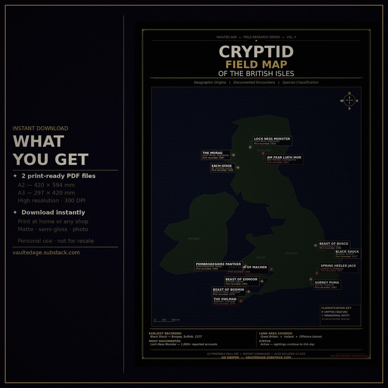 Cryptid Field Map British Isles • Paranormal Creature Locations (A2 A3 ...
