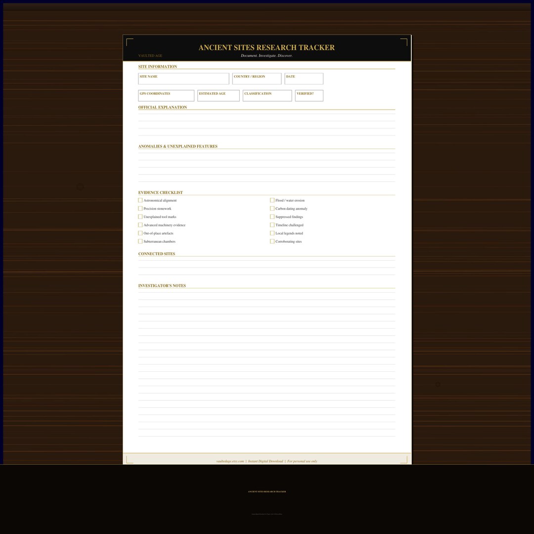 Ancient Sites Research Tracker — Printable Reference Sheet | Instant ...