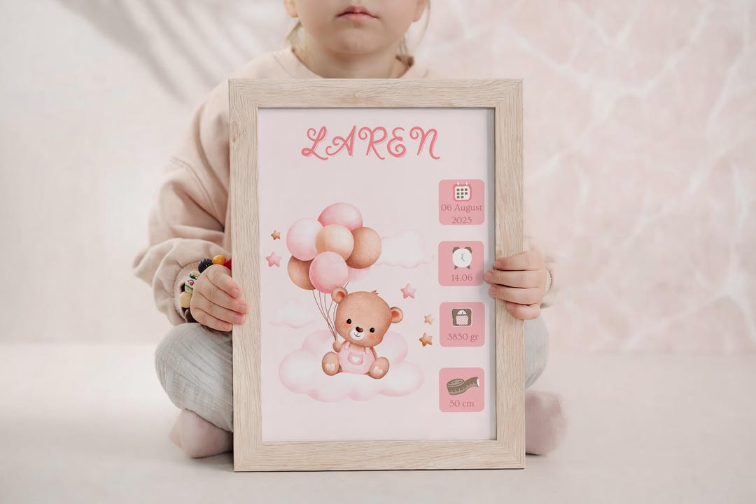 Personalized Baby Birth Stats Wall Art File, Baby Girl Nursery Poster ...