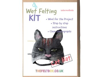 Wet Felting Kit. Make your own Cat hat. Wet Felting intermediate kit. Felting Tutorial  by The Felt Box. Felted animal hat