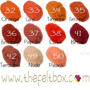 Orange  Needle felting wool, Embellishment Wool, Carded wool for felting, unspun fibre, wool batt, 100g 3.5 ounces, single color