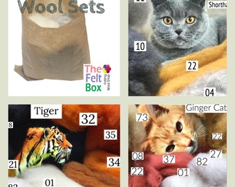 Needle felting wool, Embellishment Wool, Carded wool for felting, unspun fibre, wool batt, the felt box, Wool set cats fur WOOL ONLY (CATS)
