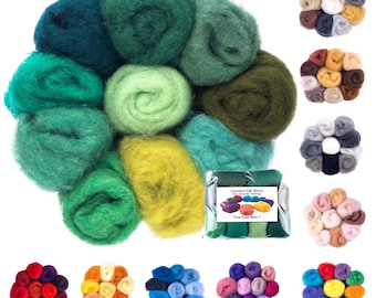 Carded Wool Batting for Needle Felting,  Shade Pack  Various