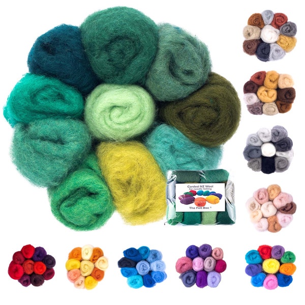 Carded Wool Batting for Needle Felting,  Shade Pack  Various
