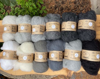 Grey, White, Black Needle felting wool, Embellishment Wool, Carded wool for felting, unspun fibre, wool batt, 100g  3.5 ounces, single color