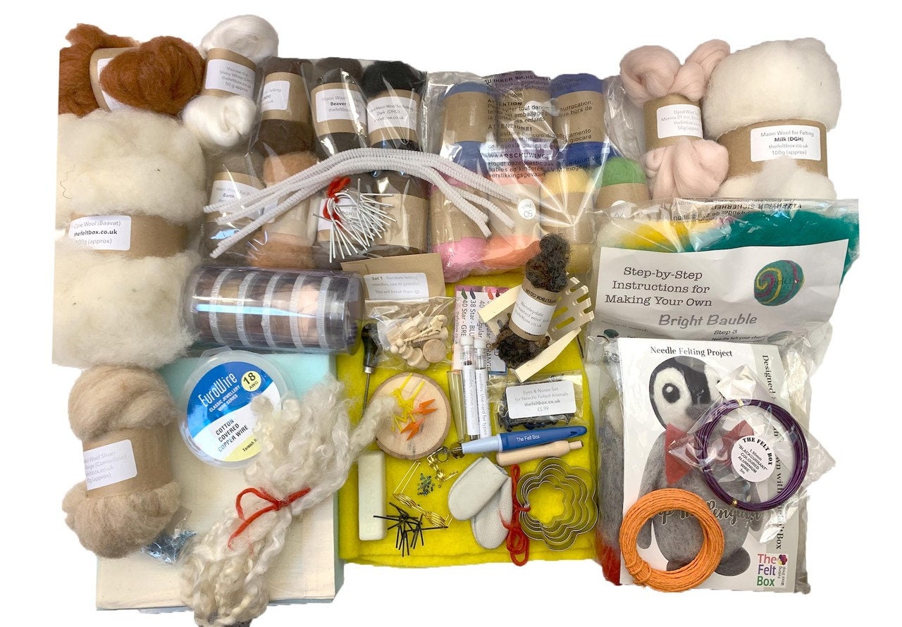 Needle Felting Kit Box, Felting Bundle Box, Needle Felting Starter Kit,  Wool Felting Craft Kit, Beginners Felting Gift Set Box, Hobby Gift 