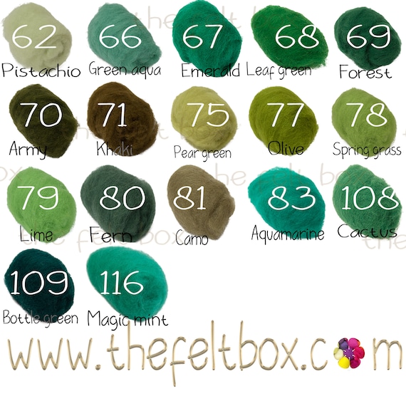 Green Needle felting wool, Embellishment Wool, Carded wool for felting, unspun fibre, wool batt, thefeltbox, 100g  3.5 ounces, single color