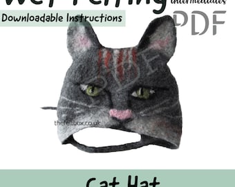 PDF Instructions Make your own Cat hat. Wet Felting intermediate. Felting Tutorial  by The Felt Box. Felted animal hat