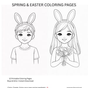 Frühling Ostern Malvorlagen für Kinder | Hase, Eier, Junge Mädchen (Digitaler Download)