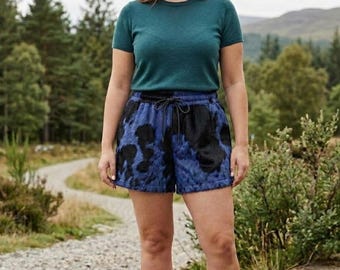Blue Cow Print Shorts Streetwear Festival Casual Western Fashion Outfit Handmade Shorts